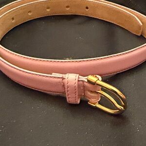 Elegant Pink Leather Belt with Gold Buckle.